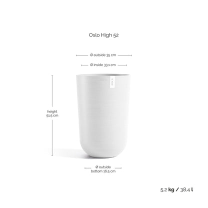 Kukkaruukku Oslo korkea 52cm valkoinen – mittapiirros