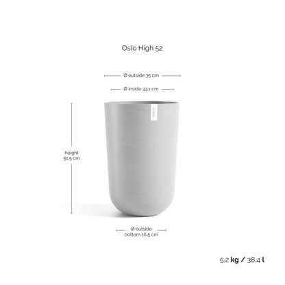 Kukkaruukku Oslo korkea 52cm valkoharmaa – mittapiirros