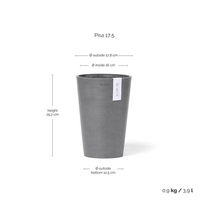 Kukkaruukku Pisa 17,5cm harmaa – mittapiirros