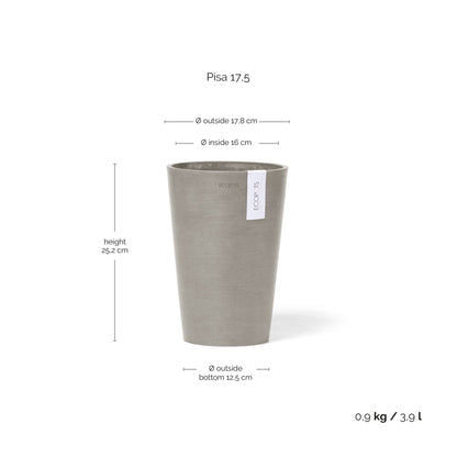 Kukkaruukku Pisa 17,5cm taupe – mittapiirros
