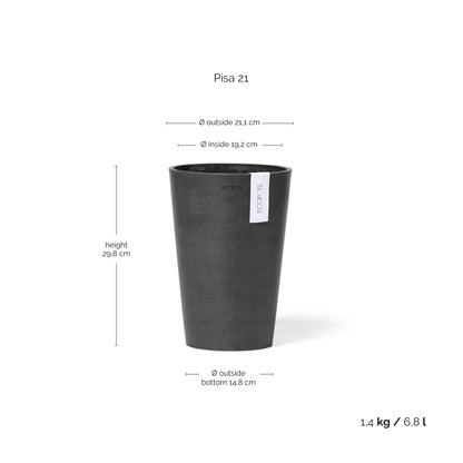 Kukkaruukku Pisa 21cm tummanharmaa – mittapiirros