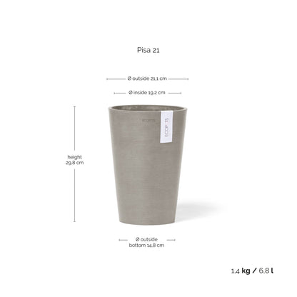 Kukkaruukku Pisa 21cm taupe – mittapiirros
