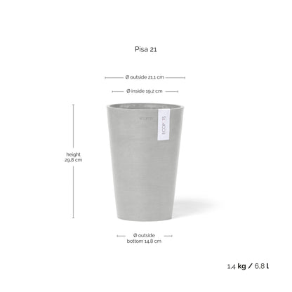 Kukkaruukku Pisa 21cm valkoharmaa – mittapiirros