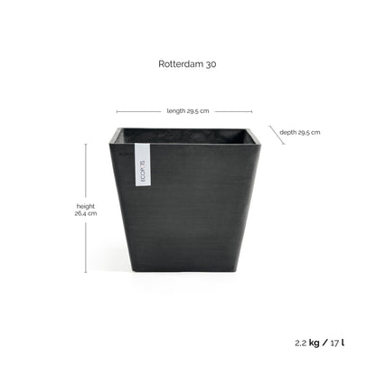 Kukkaruukku Rotterdam 30cm tummanharmaa – mittapiirros
