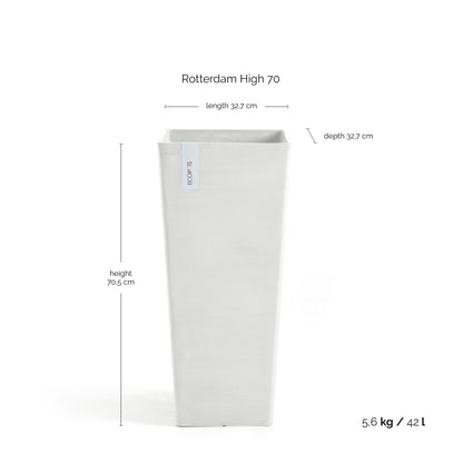 Kukkaruukku Rotterdam korkea 70cm valkoinen – mittapiirros