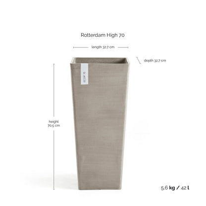 Kukkaruukku Rotterdam korkea 70cm taupe – mittapiirros