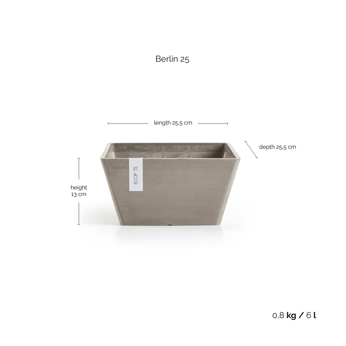 Kukkaruukku Berliini 25cm taupe – mittapiirros