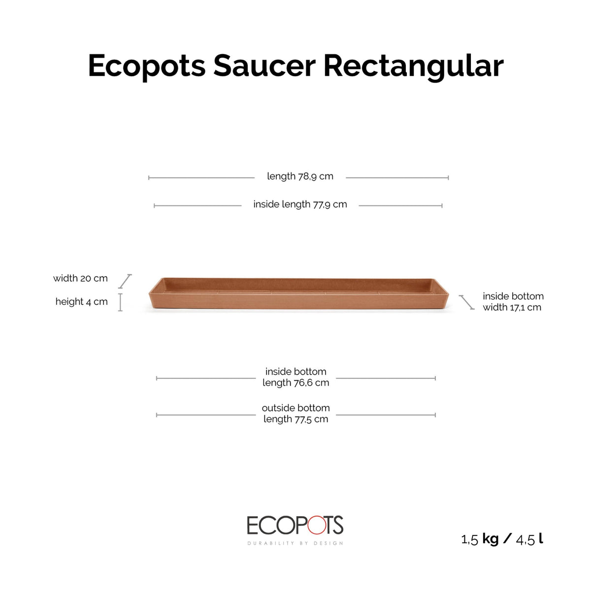 Aluslautanen Bruge 80cm terracotta – mittapiirros