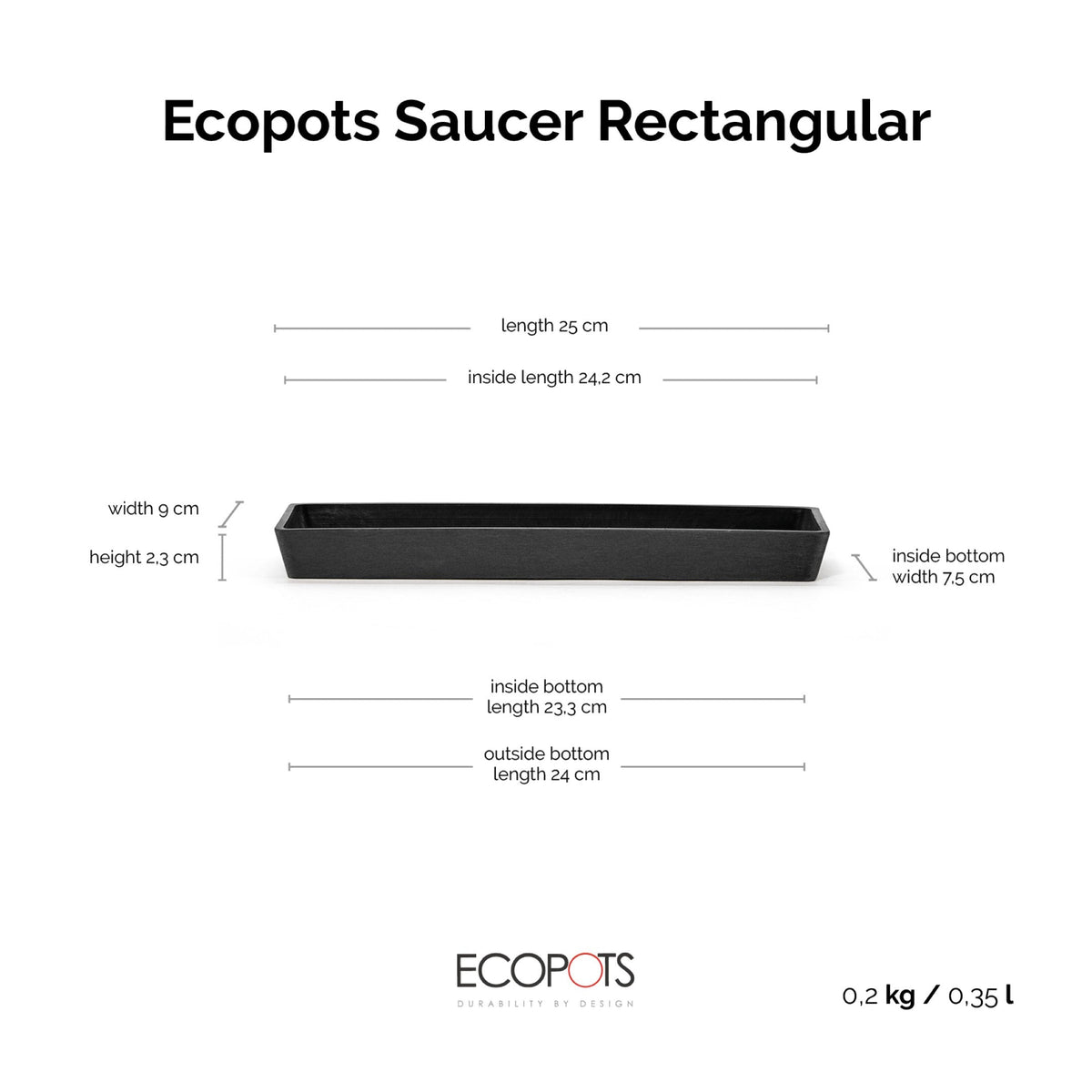 Aluslautanen Bruge 25cm tummanharmaa – mittapiirros