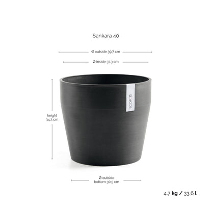 Kukkaruukku Sankara 40cm tummanharmaa – mittapiirros