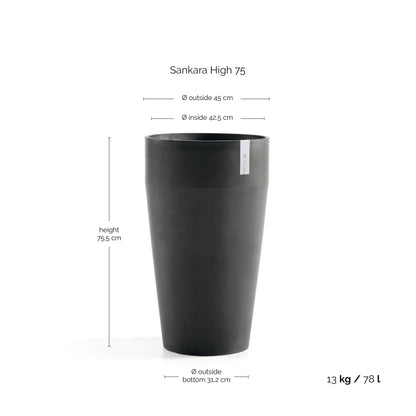 Kukkaruukku Sankara korkea 75cm tummanharmaa – mittapiirros
