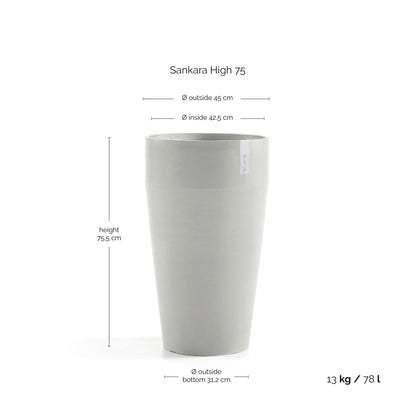 Kukkaruukku Sankara korkea 75cm valkoharmaa – mittapiirros