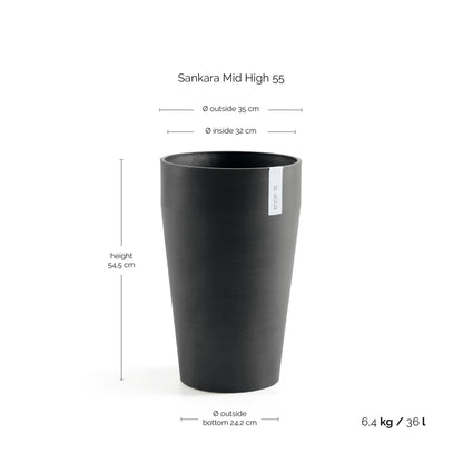 Kukkaruukku Sankara keskikorkea 55cm tummanharmaa – mittapiirros