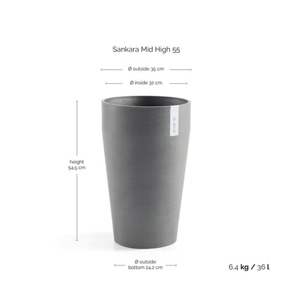 Kukkaruukku Sankara keskikorkea 55cm harmaa – mittapiirros