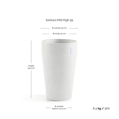 Kukkaruukku Sankara keskikorkea 55cm valkoinen – mittapiirros