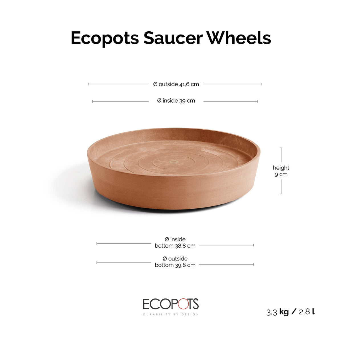 Aluslautanen Amsterdam pyörillä 50cm terracotta – mittapiirros