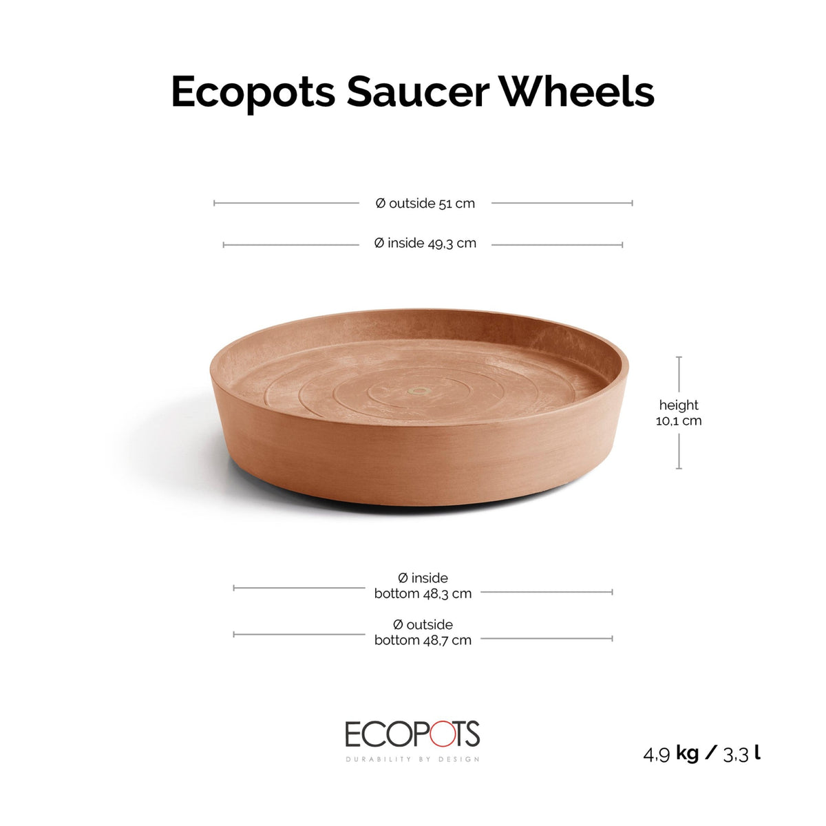 Aluslautanen Amsterdam pyörillä 60cm terracotta – mittapiirros