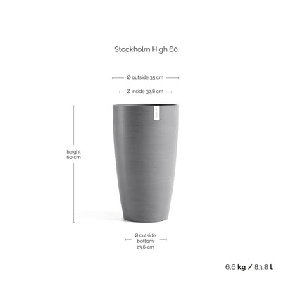 Kukkaruukku Tukholma korkea 60cm harmaa – mittapiirros