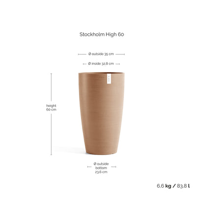 Kukkaruukku Tukholma korkea 60cm terracotta – mittapiirros