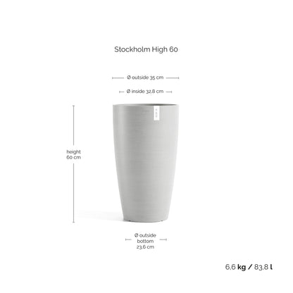 Kukkaruukku Tukholma korkea 60cm valkoharmaa – mittapiirros