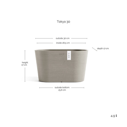 Kukkaruukku Tokio 30cm taupe – mittapiirros