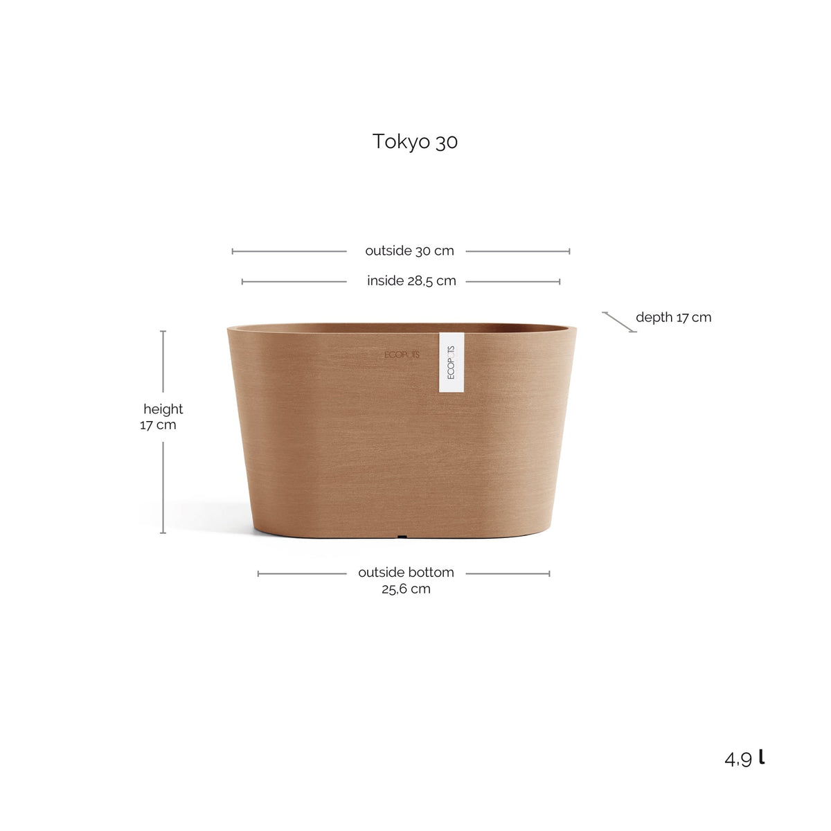 Kukkaruukku Tokio 30cm terracotta – mittapiirros
