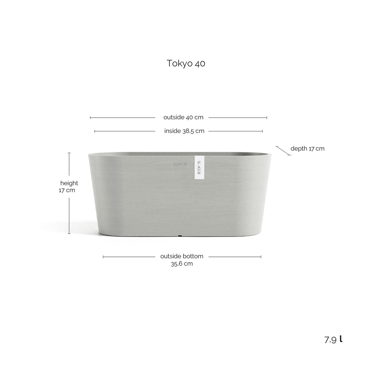Kukkaruukku Tokio 40cm valkoharmaa – mittapiirros