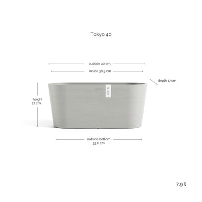 Kukkaruukku Tokio 40cm valkoharmaa – mittapiirros