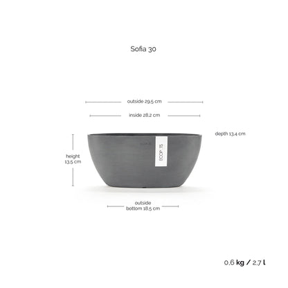 Kukkaruukku Sofia 30cm harmaa – mittapiirros