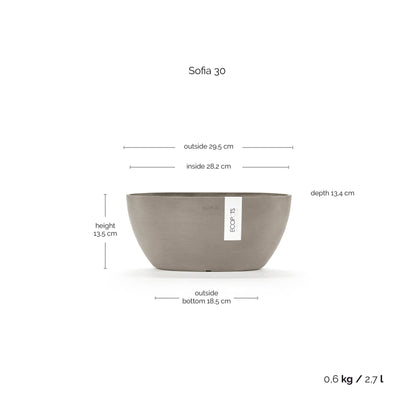 Kukkaruukku Sofia 30cm taupe – mittapiirros