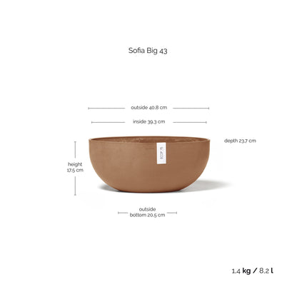 Kukkaruukku Sofia 43cm terracotta – mittapiirros