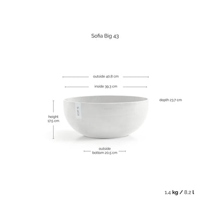Kukkaruukku Sofia 43cm valkoinen – mittapiirros