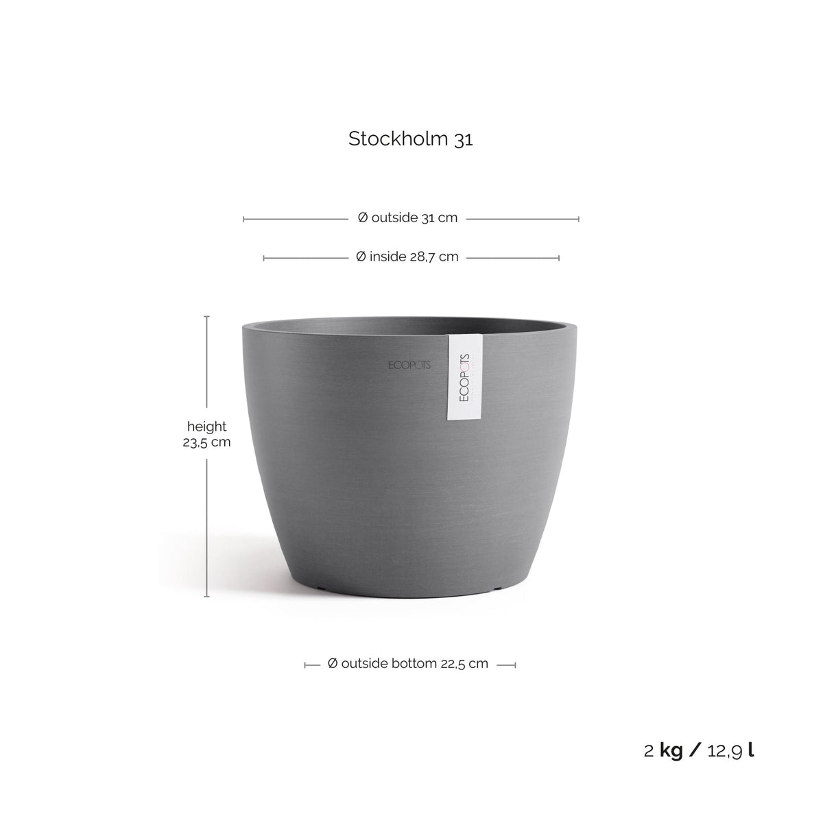 Kukkaruukku Tukholma 31cm harmaa