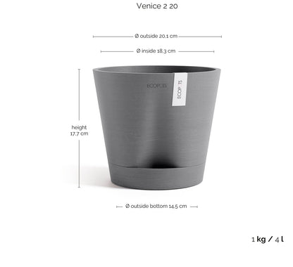 Kukkaruukku Venetsia 2.0 20cm harmaa – mittapiirros