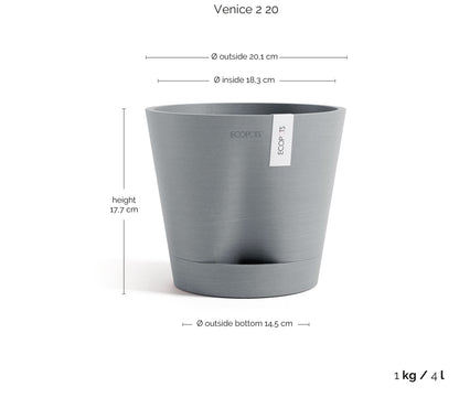 Kukkaruukku Venetsia 2.0 20cm siniharmaa – mittapiirros