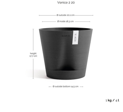 Kukkaruukku Venetsia 2.0 20cm tummanharmaa – mittapiirros