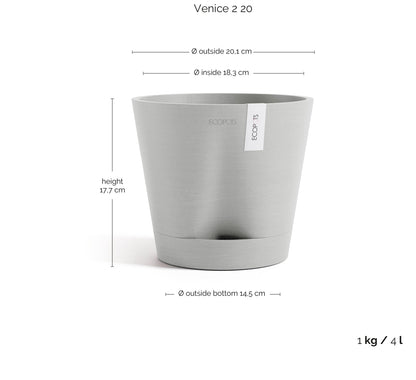 Kukkaruukku Venetsia 2.0 20cm valkoharmaa – mittapiirros