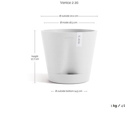 Kukkaruukku Venetsia 2.0 20cm valkoinen – mittapiirros