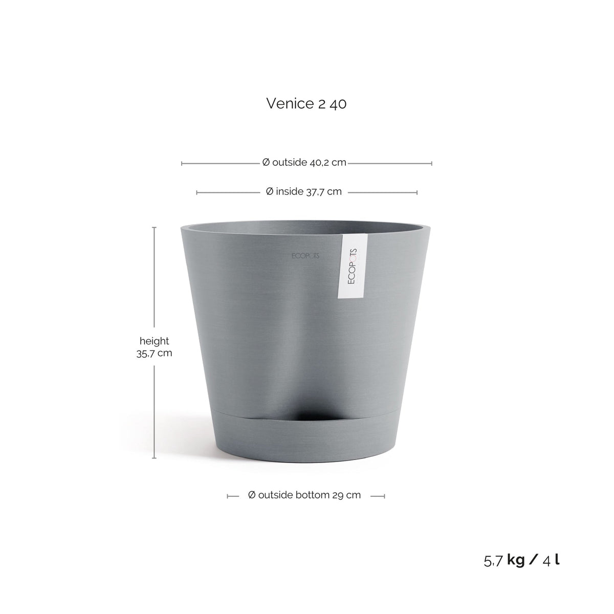 Kukkaruukku Venetsia 2.0 40cm siniharmaa – mittapiirros
