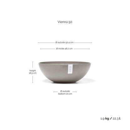 Kukkaruukku Vienna 50cm taupe – mittapiirros