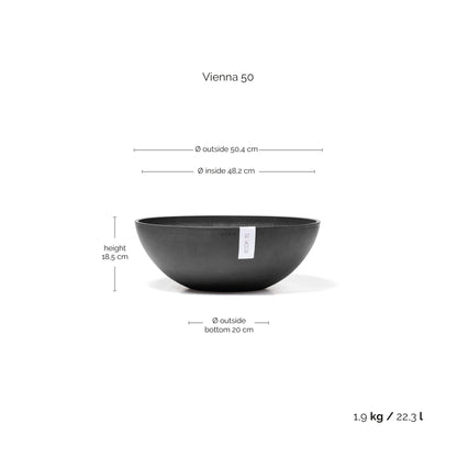 Kukkaruukku Vienna 50cm tummanharmaa – mittapiirros