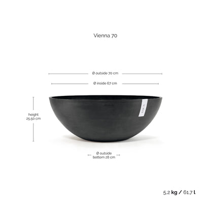 Kukkaruukku Vienna 70cm tummanharmaa – mittapiirros