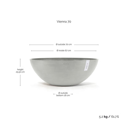 Kukkaruukku Vienna 70cm valkoharmaa – mittapiirros