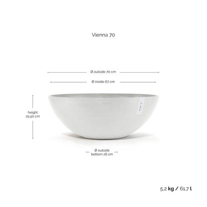 Kukkaruukku Vienna 70cm valkoinen – mittapiirros