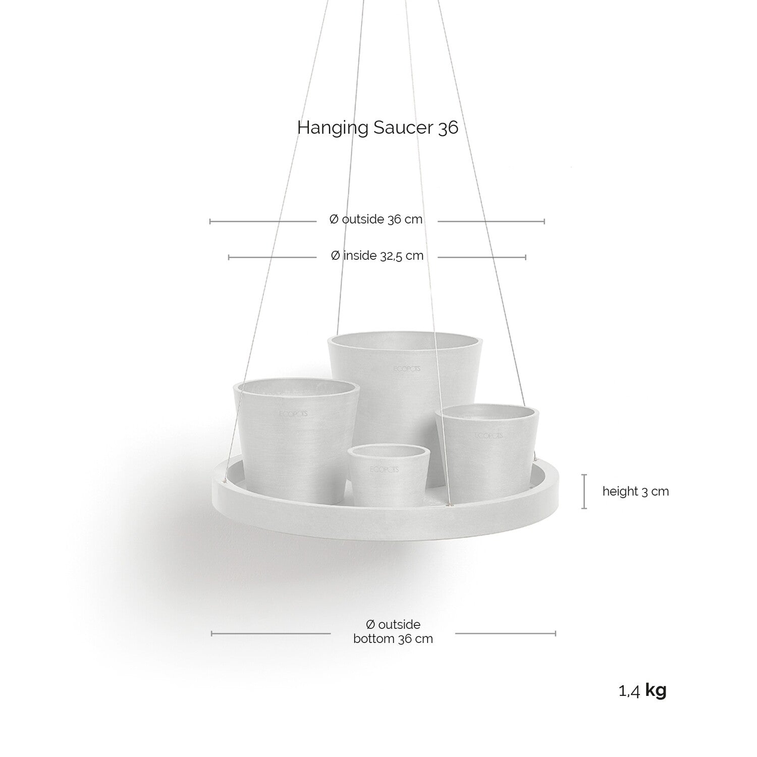 Ecopots - Aluslautanen ripustettava 36cm tummanharmaa