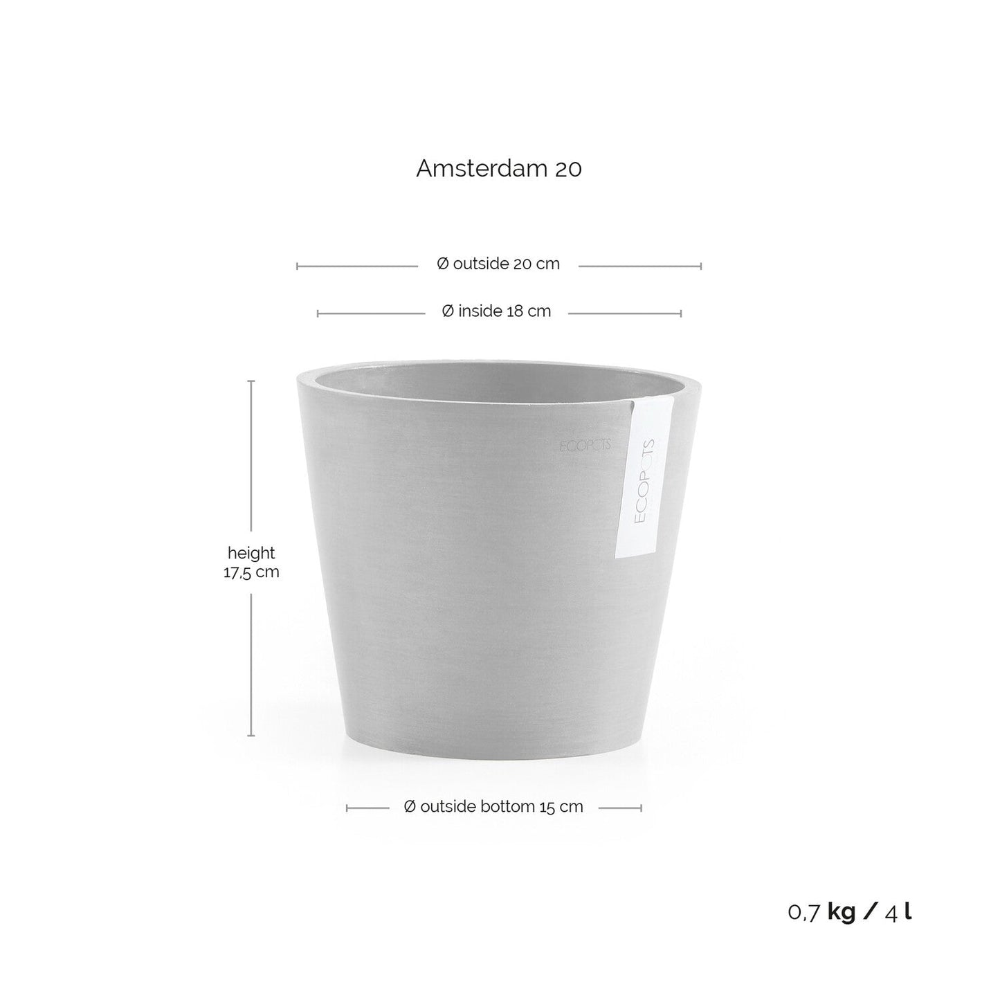 Kukkaruukku - Ecopots - Amsterdam 20cm siniharmaa - Ecopotskauppa - Uuden aikakauden kukkaruukku