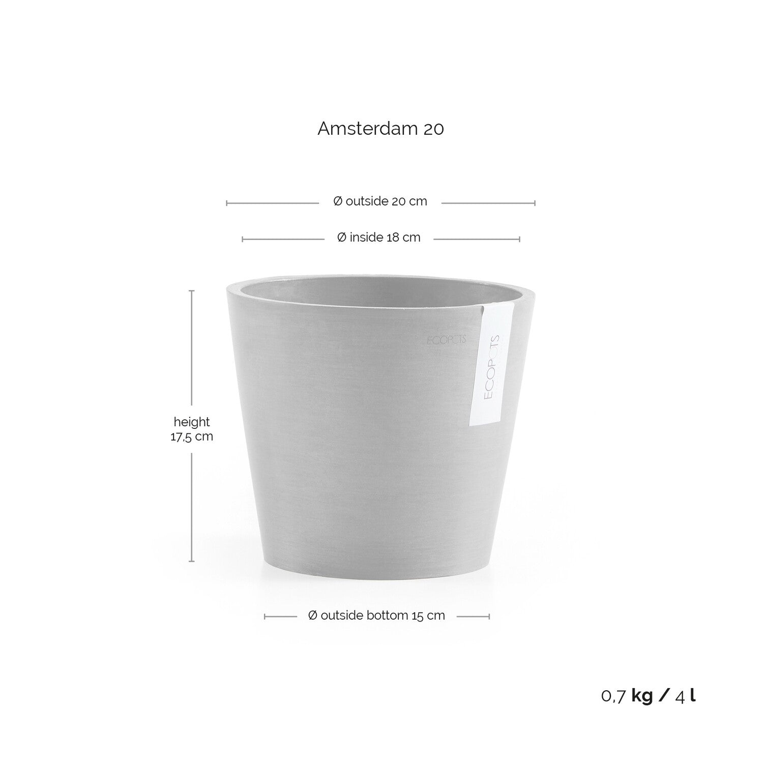 Kukkaruukku - Ecopots - Amsterdam 20cm siniharmaa - Ecopotskauppa - Uuden aikakauden kukkaruukku