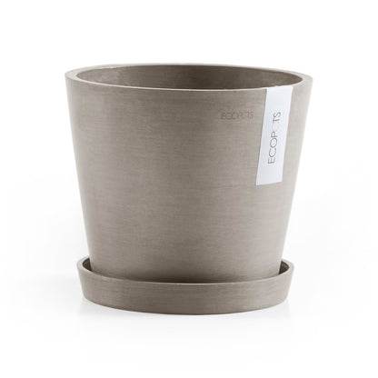 Kukkaruukku - Ecopots - Amsterdam aluslautanen 20cm taupe - Ecopotskauppa - Uuden aikakauden kukkaruukku