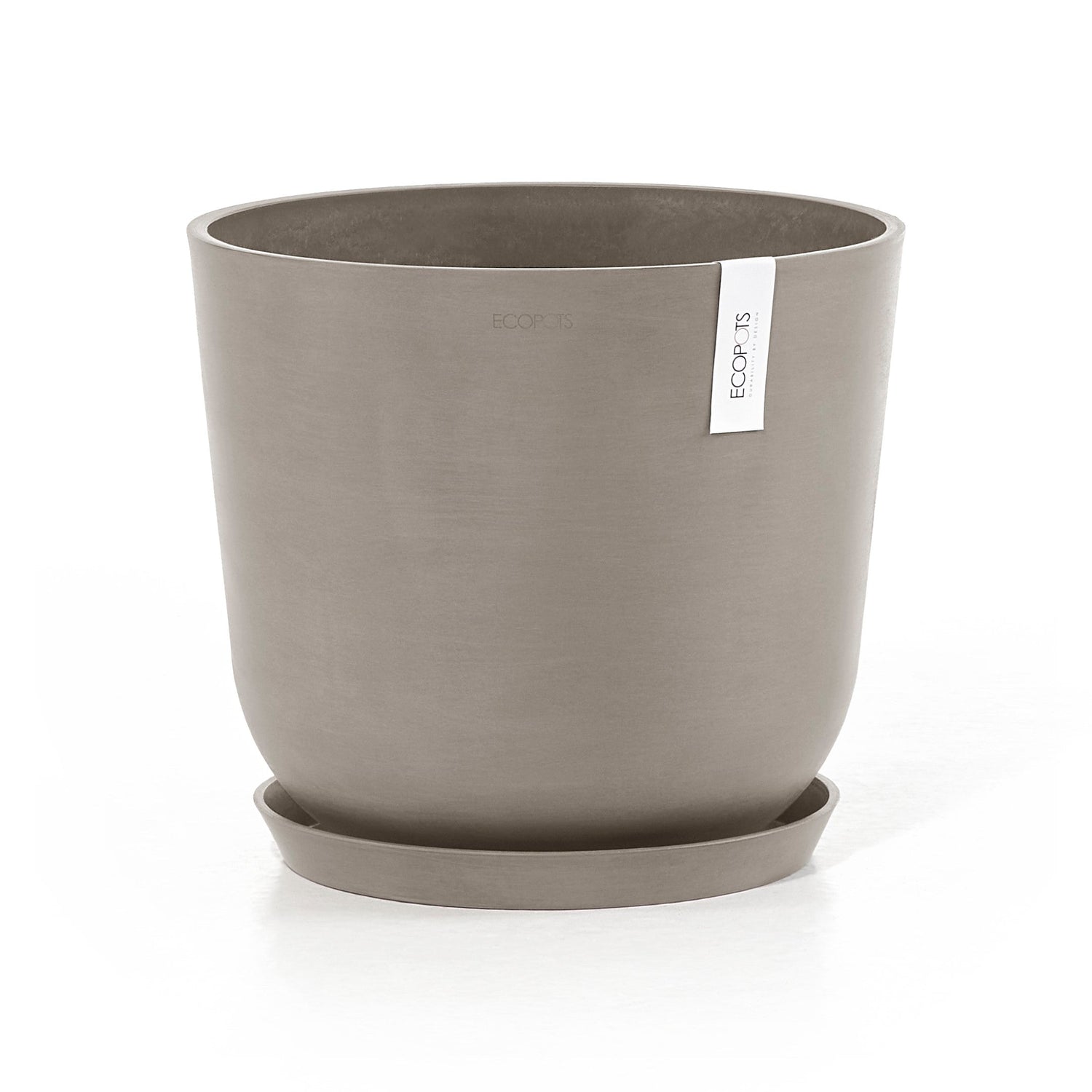 Kukkaruukku - Ecopots - Amsterdam aluslautanen 30cm taupe - Ecopotskauppa - Uuden aikakauden kukkaruukku