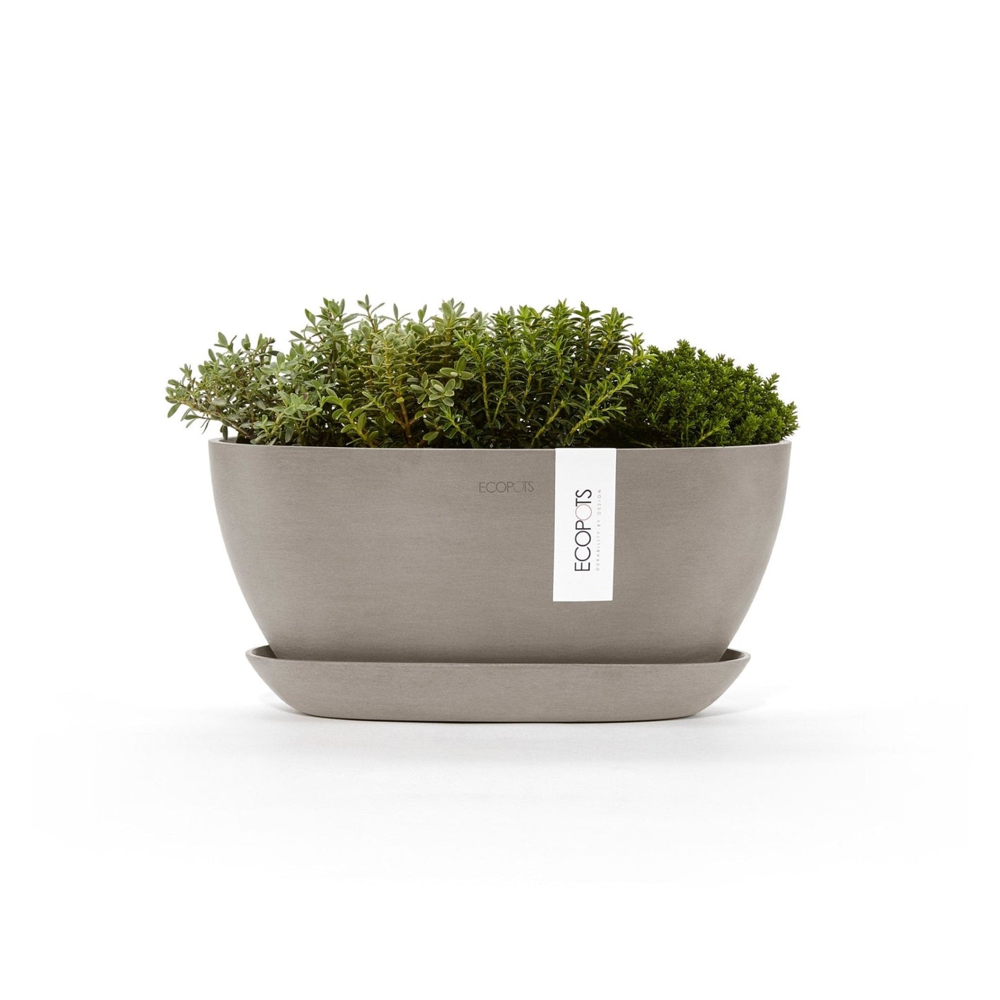 Kukkaruukku - Ecopots - Kukkaruukku Sofia 30cm taupe & aluslautanen - Ecopots - Uuden aikakauden kukkaruukku kierrätysmateriaalista